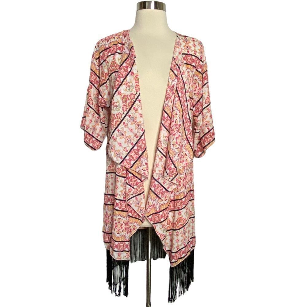 Lularoe Women's Monroe Kimono Size Small Fringe Cardigan Multicolor Boho